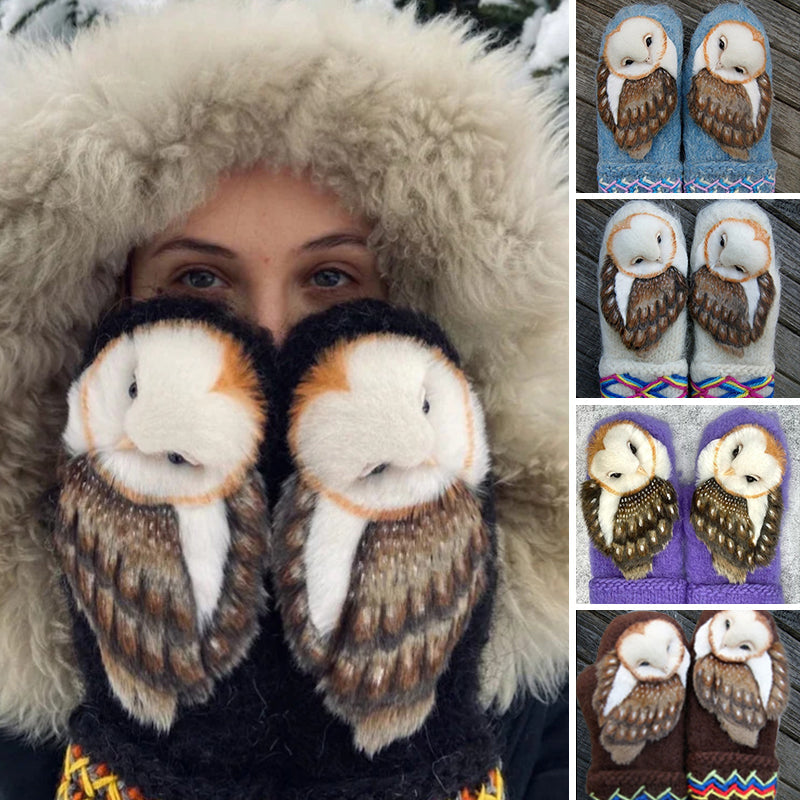 Hand Knitted Nordic Mittens With Owls