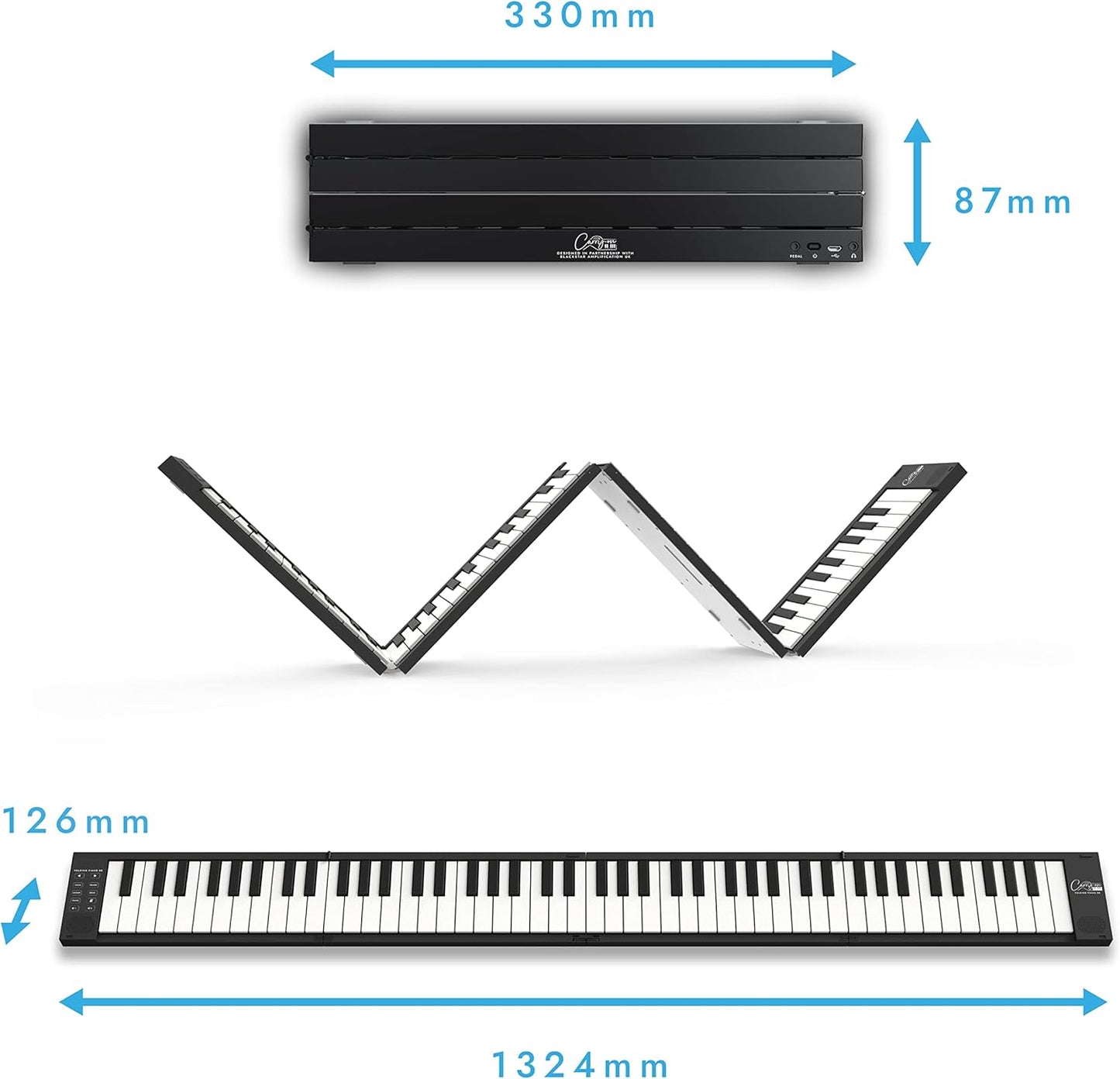 Take it anywhere with this 88-key portable folding digital piano, powered by a USB MIDI controller and comes with a rechargeable battery