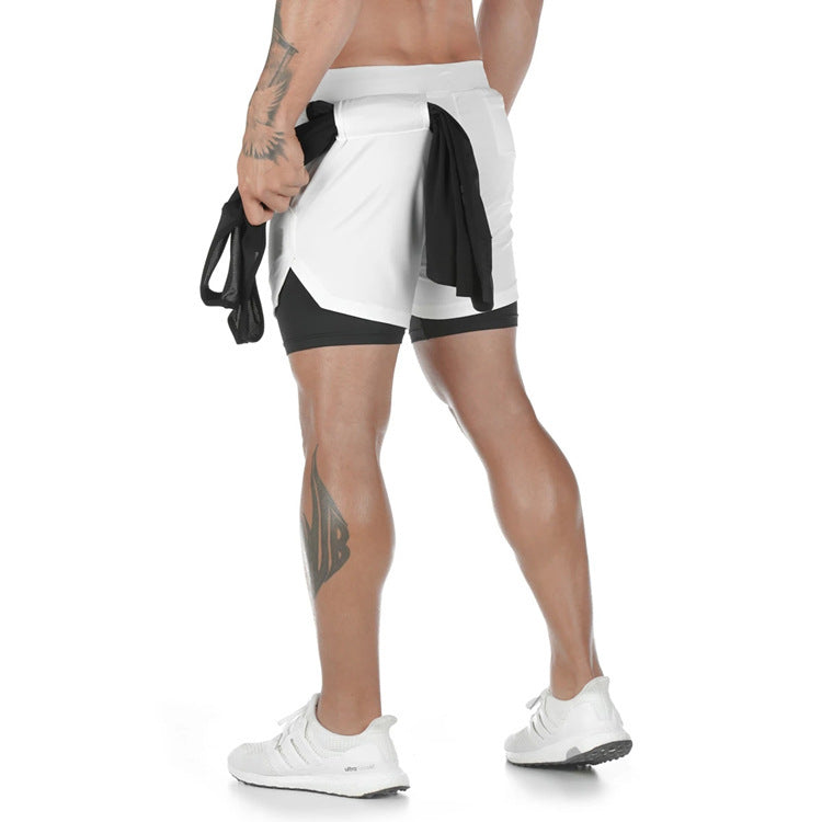 Professional Men's Multi-Pocket Double-Layer Sports Shorts