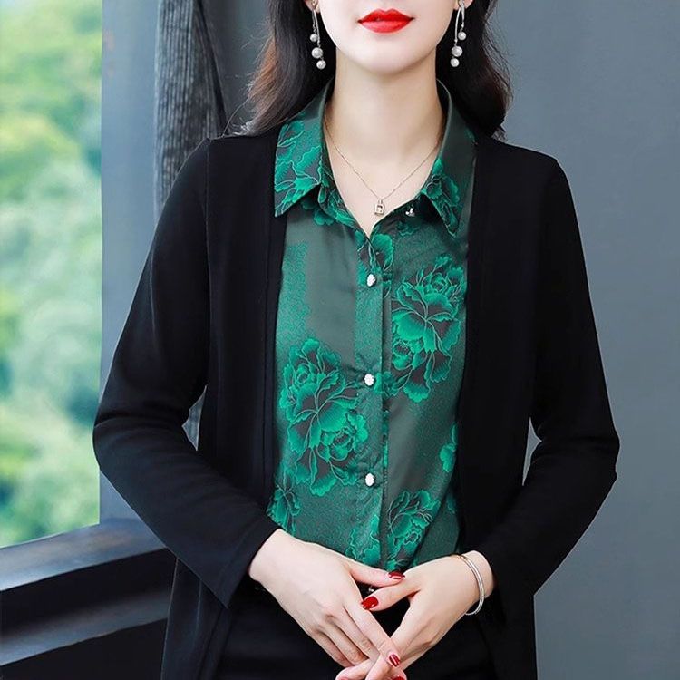 Printed Splicing Fake 2-piece Shirt for Women