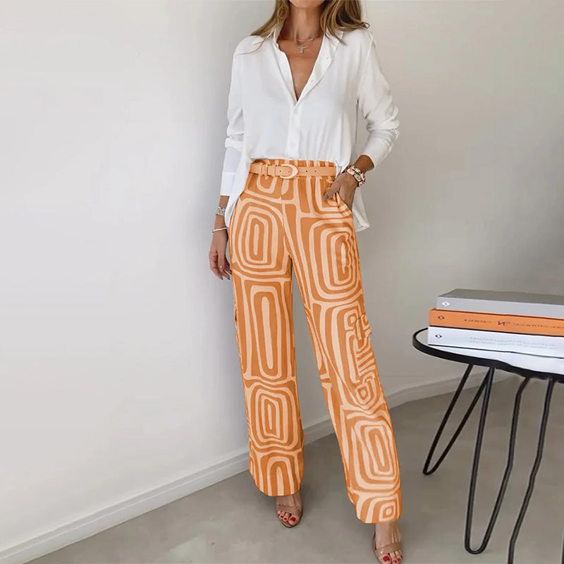 Women's Casual Shirt Pants Two Piece Set